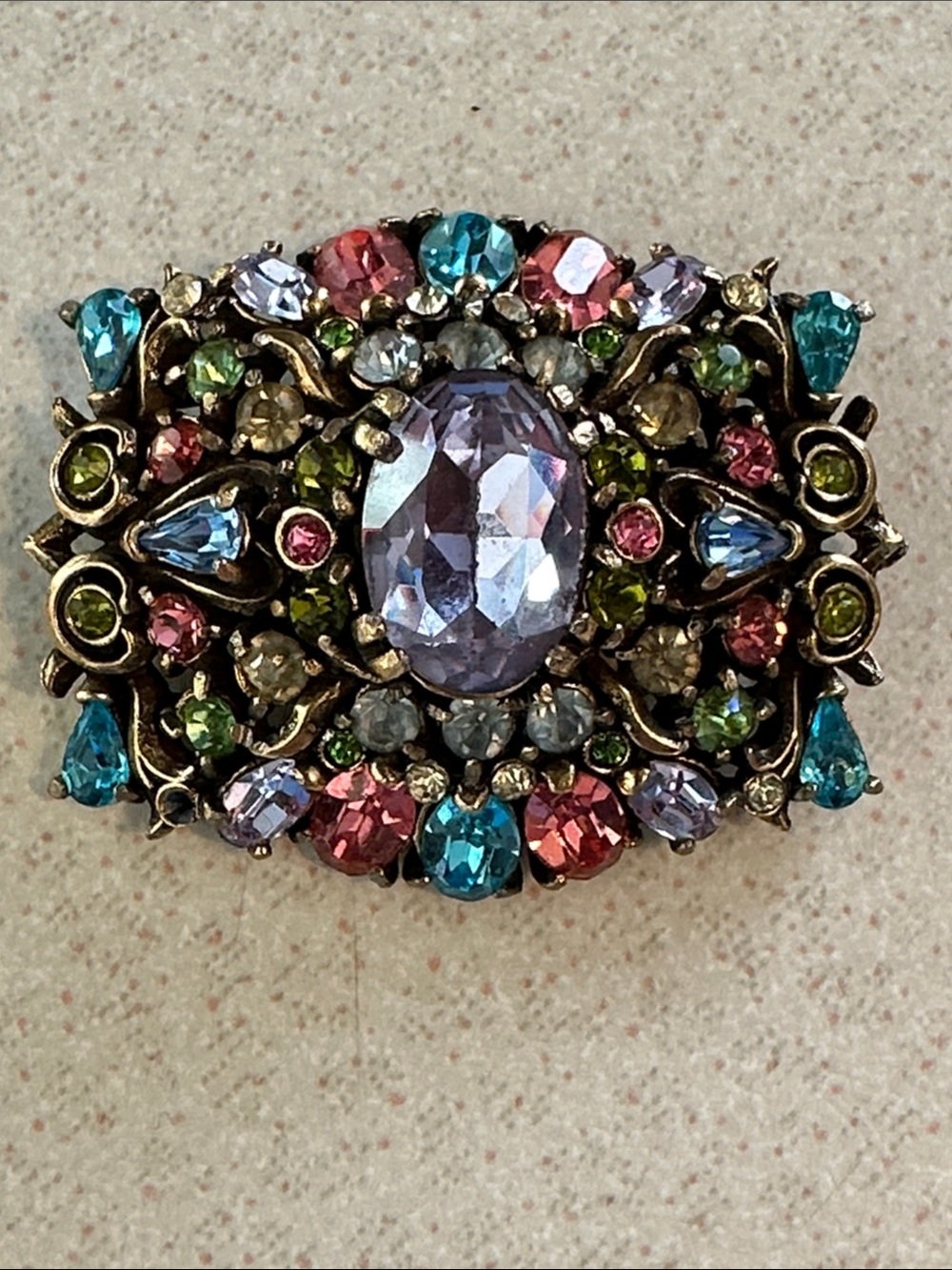 Vintage Hollycraft Multicolor Crystal Floral Statement Brooch - (847)